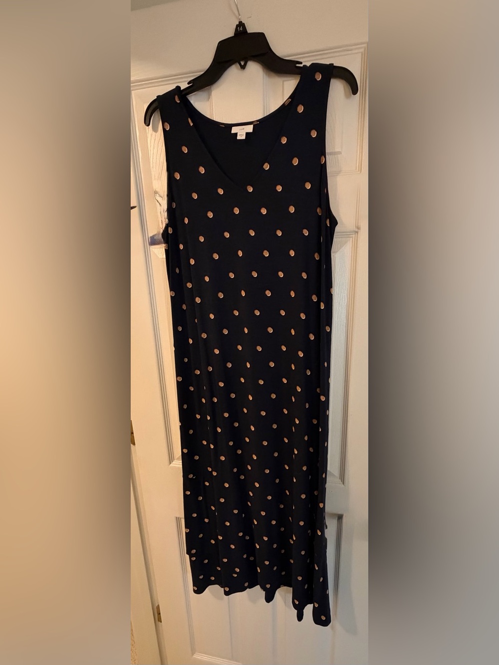 J Jill Sleeveless Navy Polka Dot Maxi Dress